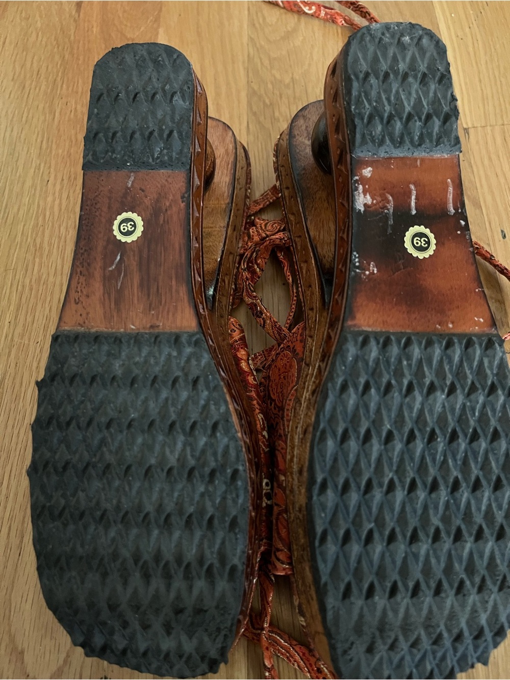Women's Orange Paisley Wooden Platform Sandals - Picture 5 of 7